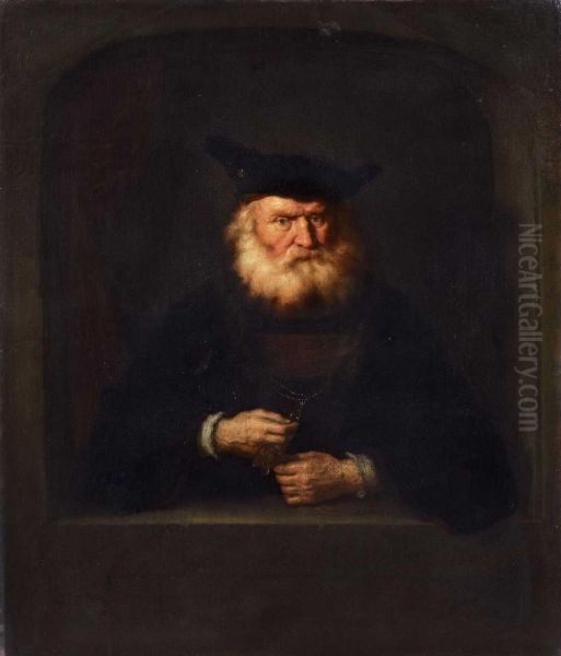 Bartiger Mann Mit Barett, Eine Medaille Vorweisend Oil Painting by Salomon Koninck