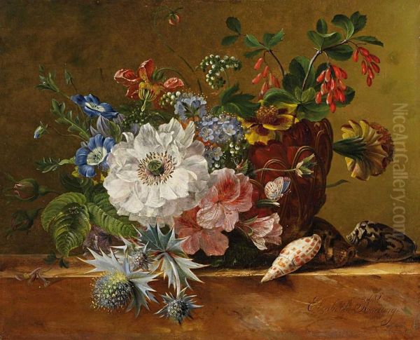 Blumenstillleben Mitdistel Und Muscheln Oil Painting by Elisabeth Johanna Koning