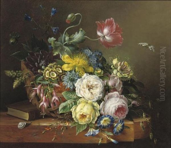 An Abundant Flower Still Life Oil Painting by Elisabeth Johanna Koning