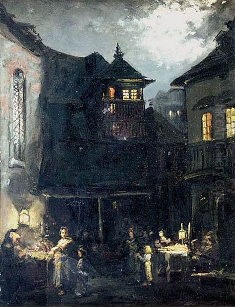 Zaulek Na Kazimierzu Oil Painting by Waklaw Koniuszko