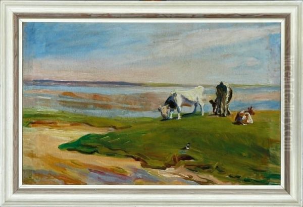 Coastal Scenery With Grazing Cows Oil Painting by Elise Konstantin-Hansen