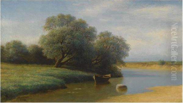 River Landscape Oil Painting by Mikhail Konstantinovich Klodt