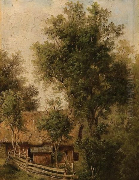 Summer Landscape With Barn Oil Painting by Mikhail Konstantinovich Klodt