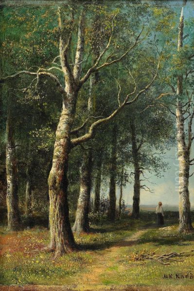 Under The Birch Trees Oil Painting by Mikhail Konstantinovich Klodt