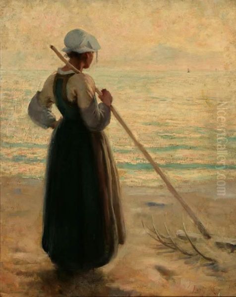 Young Maidenon A Beach Oil Painting by Augustus B. Koopman