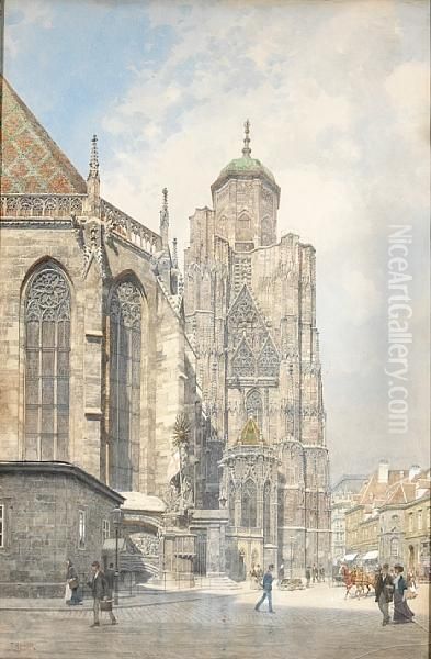 A Cathedral Square Oil Painting by Franz Kopallik