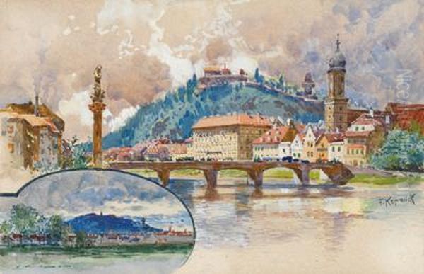 Graz Uber Die Mur Gesehen Oil Painting by Franz Kopallik