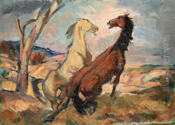 Horses Oil Painting by Otto Kopp