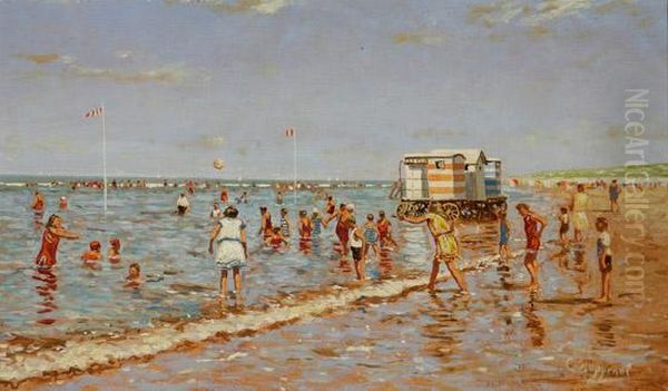 Beach Scene With Bathers Oil Painting by Cornelis Koppenol