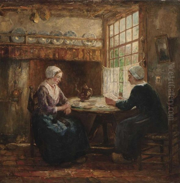 Hollandische Bauerinnen Beim Teetrinken Oil Painting by Cornelis Koppenol