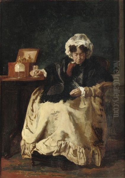 Dame Met Likeurglaasje: Enjoying A Drink Oil Painting by Alexander Hugo Bakker Korff