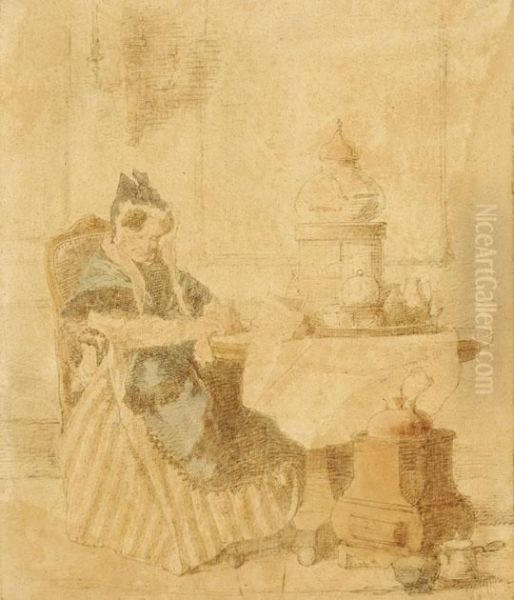 Old Lady At A Table Oil Painting by Alexander Hugo Bakker Korff