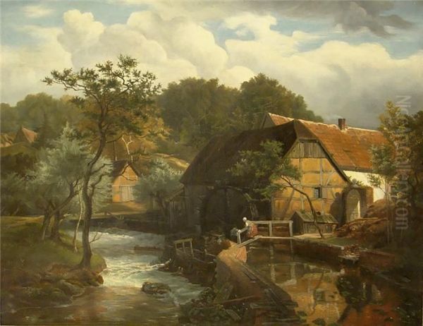 Wassermuhle Mitbauern An Einem Rauschendem Bach Oil Painting by Julius Kornbeck