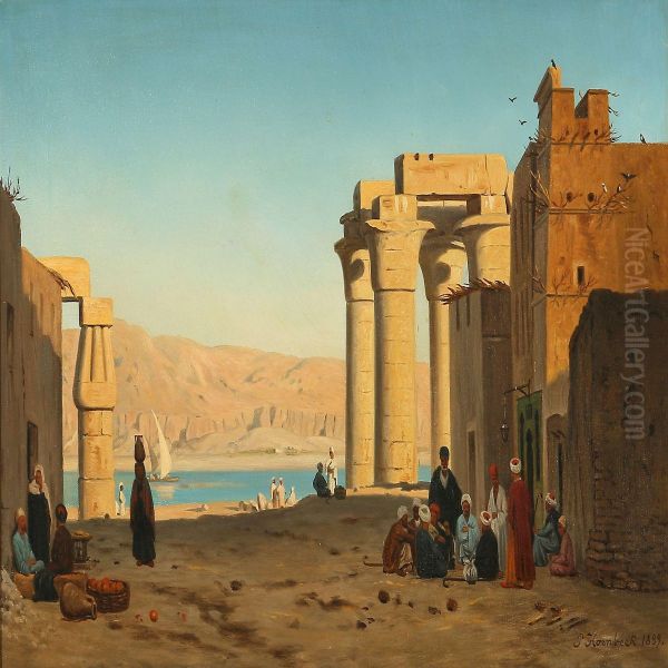 Temples On The Bank Of The Nile, Luxor, Egypt Oil Painting by Peter Kornbeck