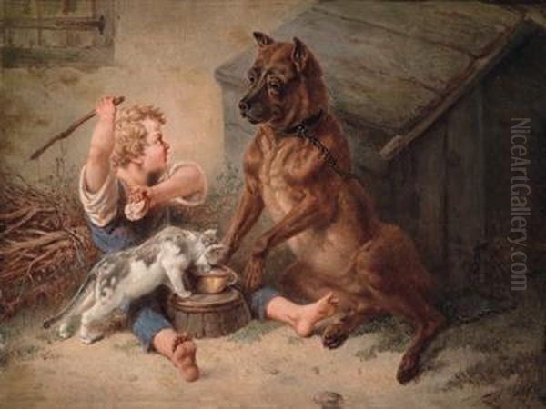 Milch Fur Die Katze Oil Painting by Friedrich Alexander Korner