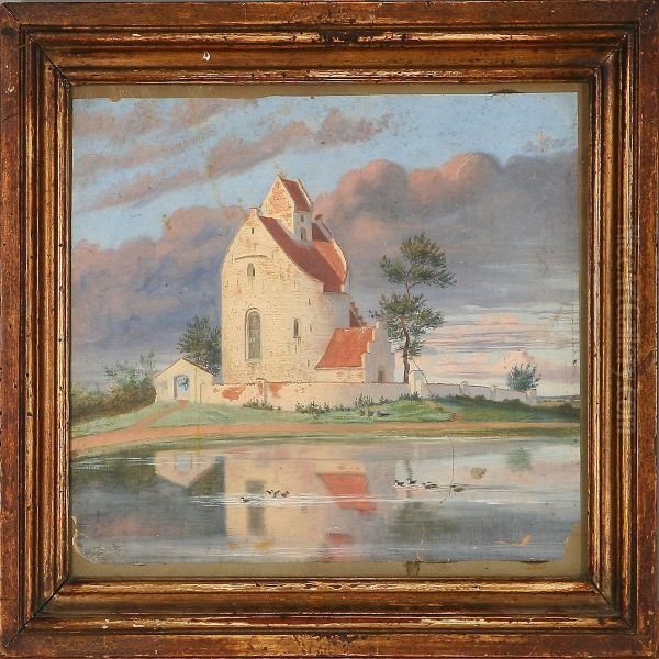 Summer Day At Bjernede Church, Denmark Oil Painting by Jacob Kornerup