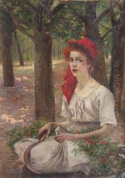 Jeune Fille Apres La Cueillette Oil Painting by Michel Korochansky