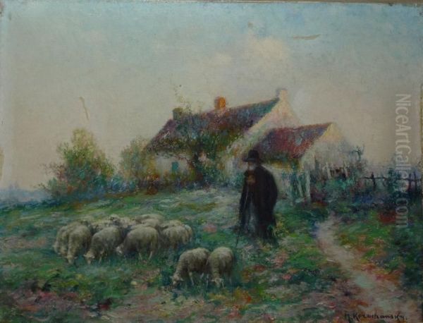 Berger Et Ses Moutons Oil Painting by Michel Korochansky