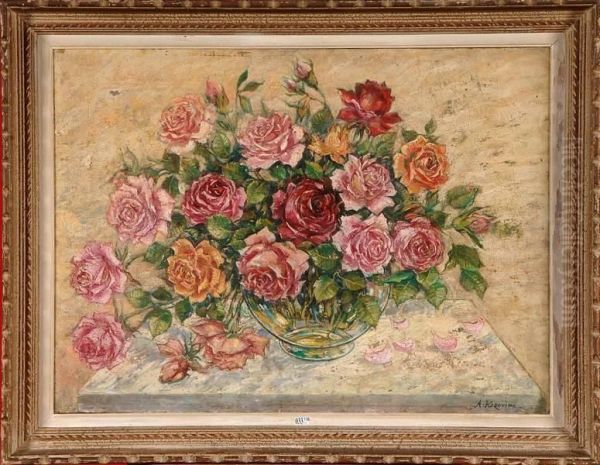 Vase De Roses Oil Painting by Aleksej K. Korovin