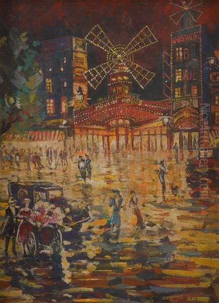 Le Moulin Rouge A Paris Oil Painting by Konstantin Alexeievitch Korovin