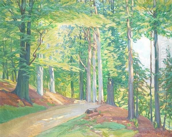 A Forest Interior Oil Painting by Franz Kortejohann