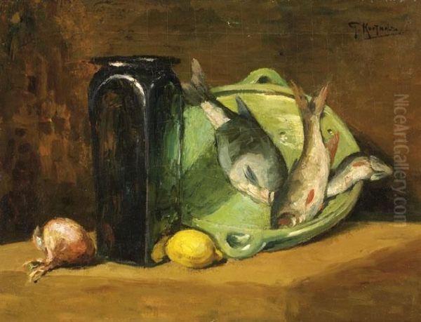 Still Life With Fish On A Platter Oil Painting by Gerard Nicolaas Korthals