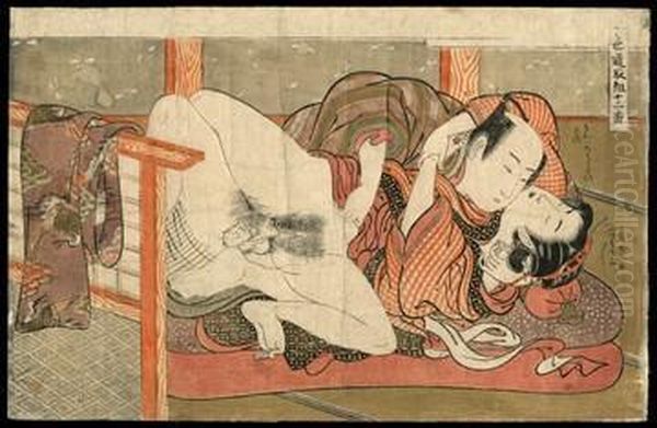 Amorous Couple Oil Painting by Isoda Koryusai