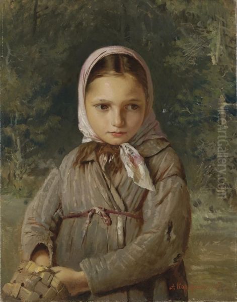 Portrait Of A Young Girl In A Headscarf Oil Painting by Alexei Ivanovich Korzukhin