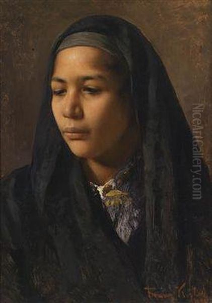 Portrait Of An Oriental Woman Oil Painting by Franz Xavier Kosler