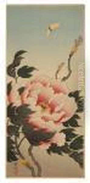 Butterfly And Peonies Oil Painting by Ohara Koson