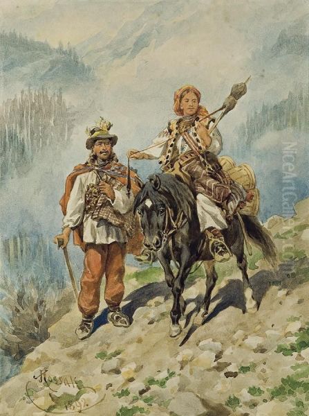 Hutsul Travelling Oil Painting by Juliusz Kossak