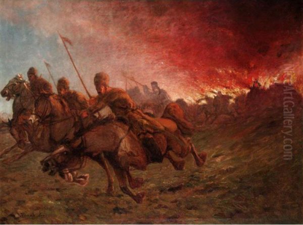 Cossack Raid Oil Painting by Leon Robert Kossak