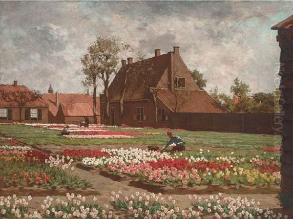 Tending To The Tulips Oil Painting by Alexandre Ludwig Koster