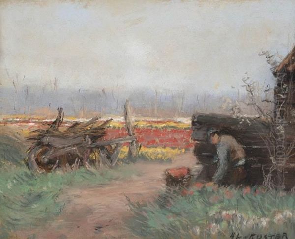 Field Of Flower Bulbs Oil Painting by Anton Lodewijk Koster