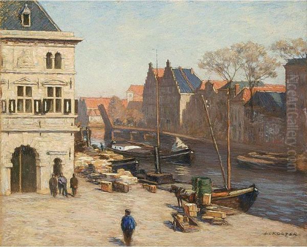 A View Of Het Spaarne, Haarlem Oil Painting by Anton Lodewijk Koster