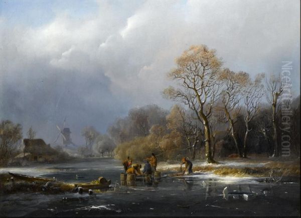 Breaking The Ice Oil Painting by Everhardus Koster