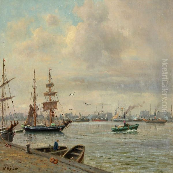 Harbour With Sailing And Boats Oil Painting by Heinrich Koster