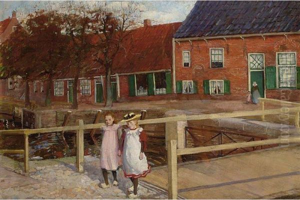 Girls On A Sunday Stroll, Possibly Hattem Oil Painting by Jo Koster Van Hattum