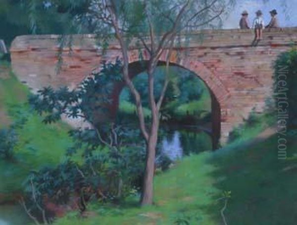 Figures On A Bridge Oil Painting by Jeno, Eugene Koszkol