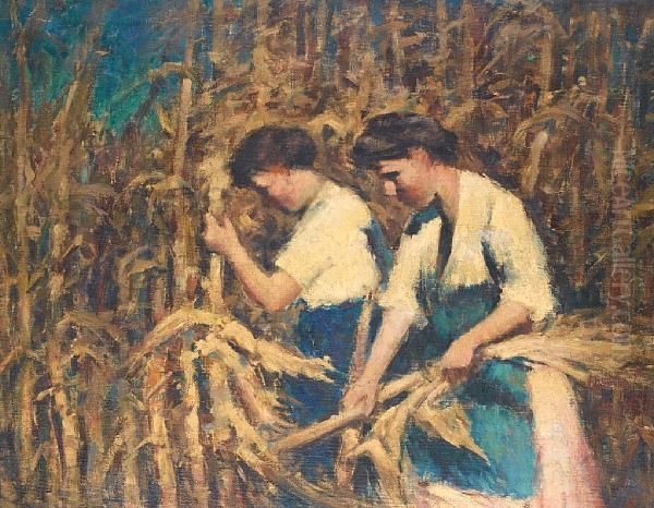 Harvesting Wheat Oil Painting by Jozsef Koszta