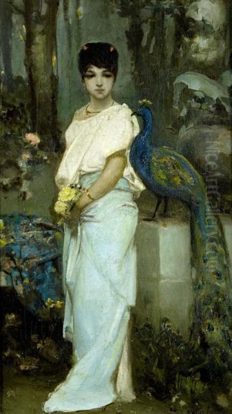 The Maiden And The Peacock Oil Painting by Vasili Aleksandrovich Kotarbinsky