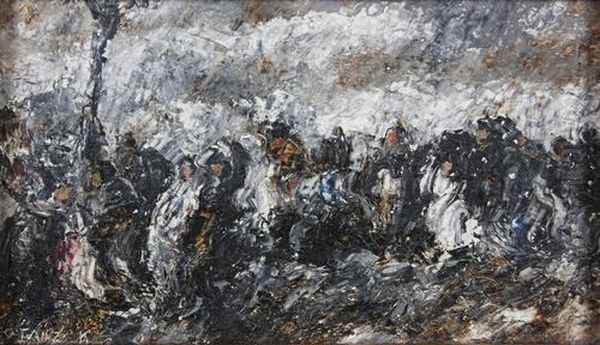 Battle Scene Oil Painting by Karoly Kotasz