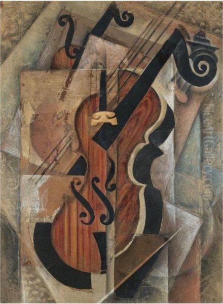 Cubist Still Life With Violin Oil Painting by Paul Kotlarevski