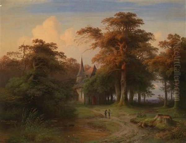 Woodland Chapel In The Evening Light Oil Painting by Theodor Kotsch