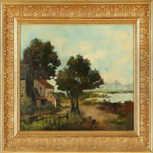 Summer Landscape Withcountry Houses Oil Painting by Theodor Kotsch