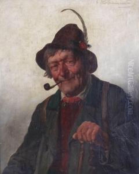 Portrait Of A Man With A Pipe Oil Painting by G. Hugo Kotschenreiter