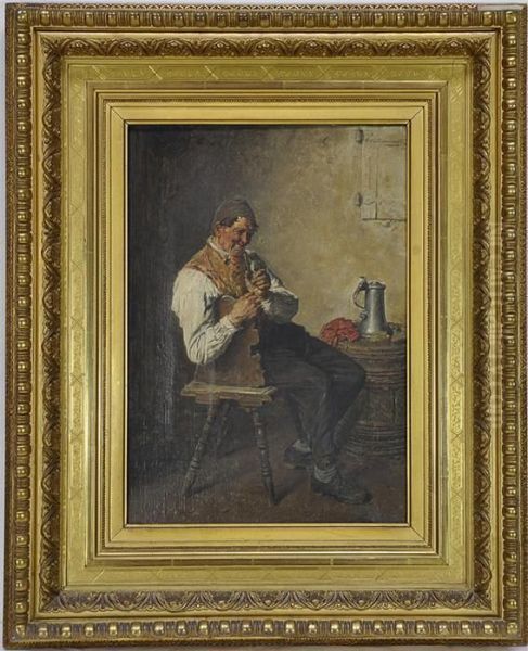 Pfeiferauchender Bauer. Oil Painting by G. Hugo Kotschenreiter