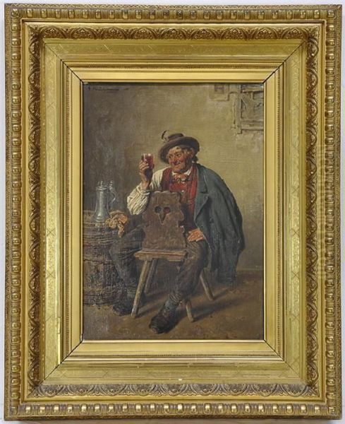 Bauer Miterhobenem Glas. Oil Painting by G. Hugo Kotschenreiter