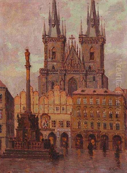 Old Town Square In Prague Oil Painting by Kott Hynek