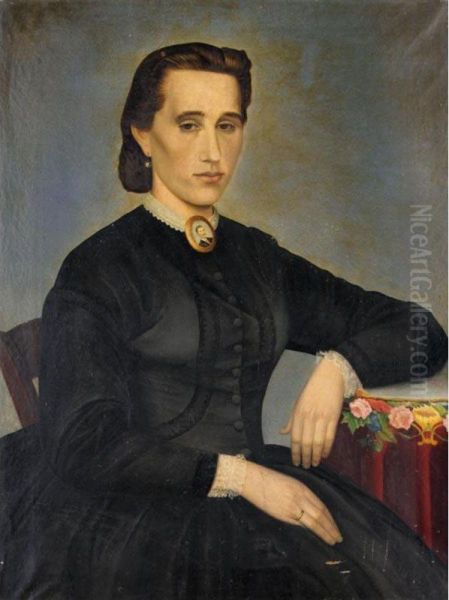 Portrait Of Loukia Spourgiti (nee Zerlentis) Oil Painting by Nicholaos Kounelakis